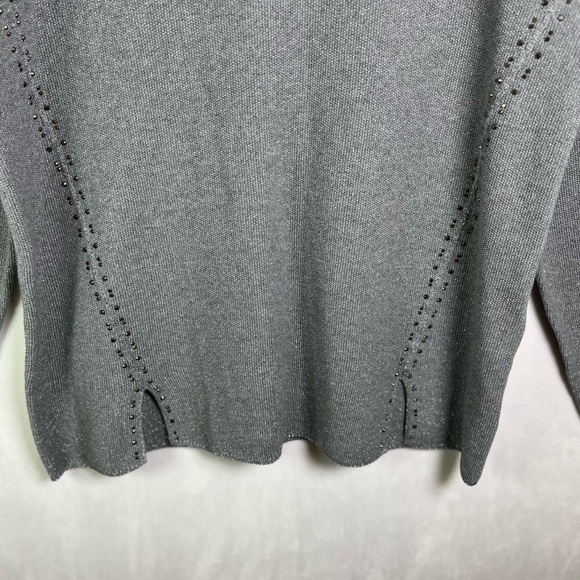 Joseph Ribkoff Women XL Metallic Gray Studded Sweater Tunic Top Sparkle Knit - Picture 3 of 9